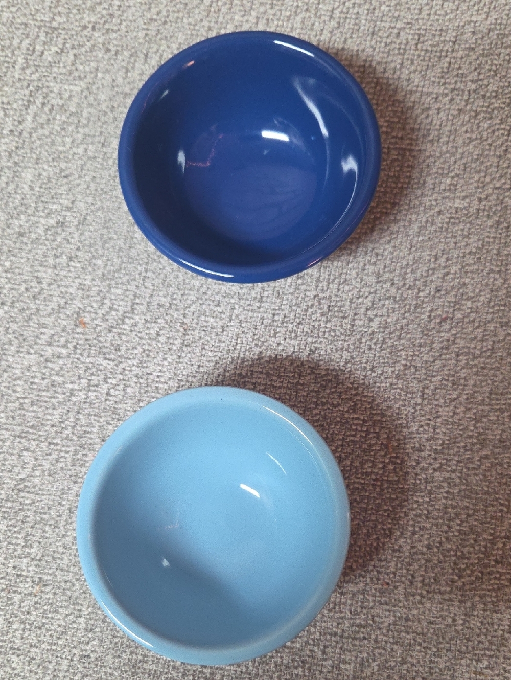 Set of Two Small Ceramic Prep Bowls in Royal and Light Blue